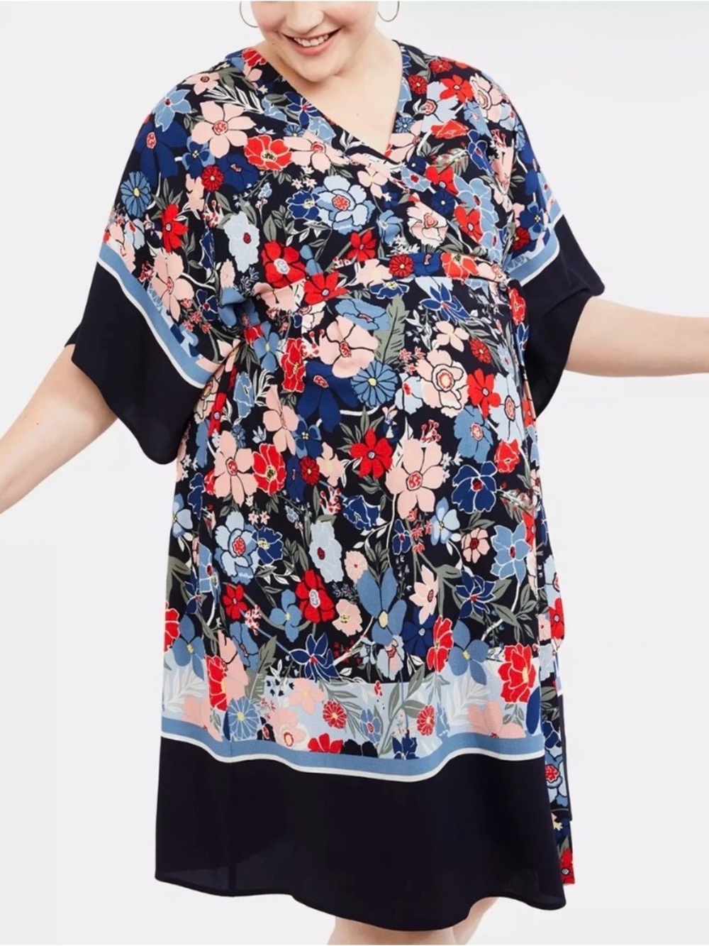 MOTHERHOOD MATERNITY Floral Print Wrap Dress Kimono, Navy Multicolor | Sz LG